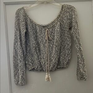 Charlotte Russe Gray Marled Scoop-Neck Tie-Front Knit Top